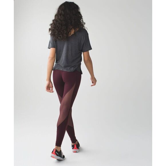 LULULEMON Women’s Burgundy Bordeaux High Rise Wunder Under Full-On Luon Shine On - Picture 1 of 6